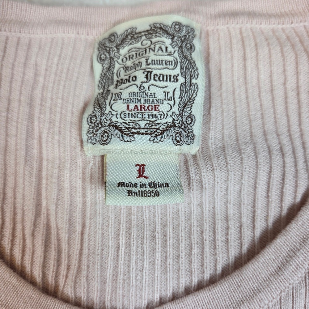 Polo Jeans Co Ralph Lauren Womens Henley Top Pink Ribbed Long Sleeve Large L - Picture 4 of 7